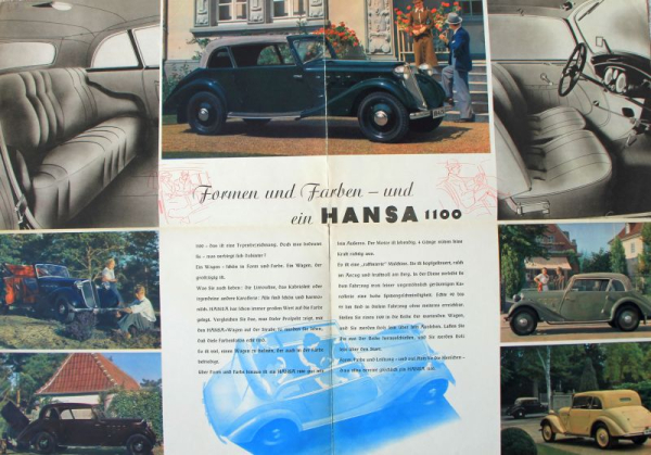Borgward Hansa 1100 Modelprogram 1937 "Formen und Farben" Carbrochure (8546)